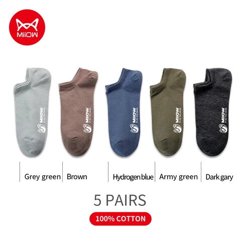 Miiow 5 paires / lot coton pur mèches chaussettes de cheville décontractées à basse coupe à basse coupe d'été chaussettes de cheville sueur
