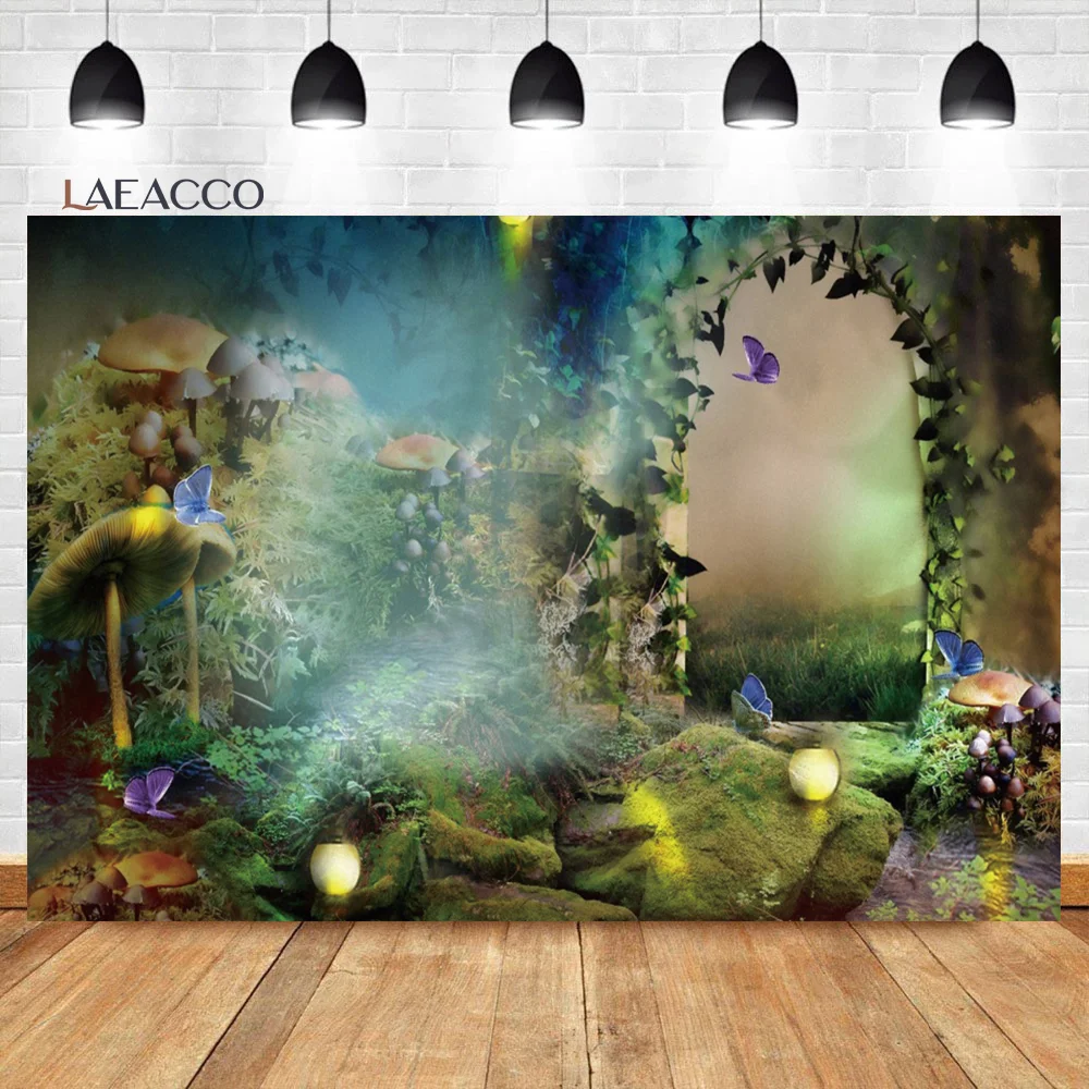 

Laeacco Spring Enchanted Forest Backdrop Fairy Tale Garden Wonderland Butterfly Girls Birthday Portrait Photography Background