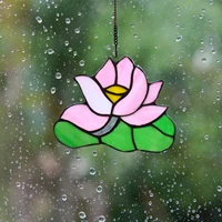 Stained glass painting lotus pendant mica glass piece puzzle welding art creative door and window wall decorations
