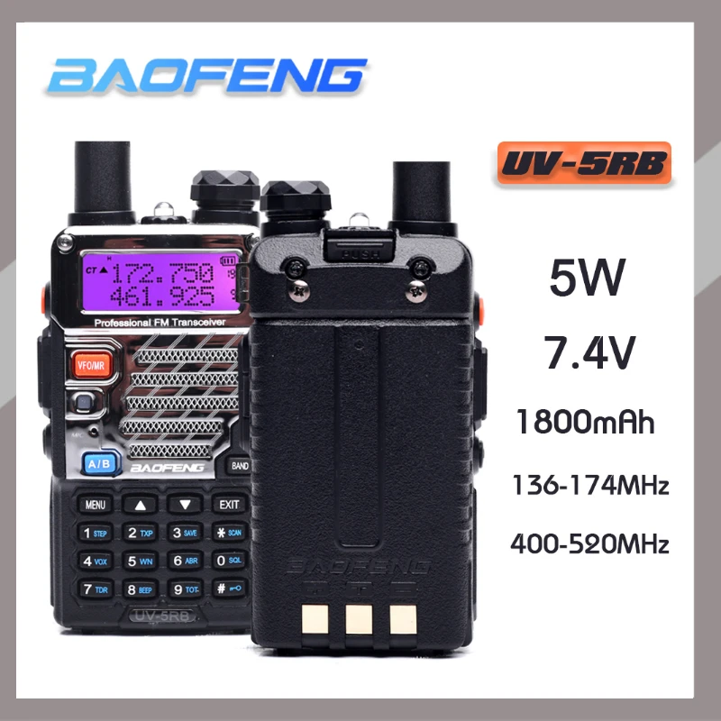 BAOFENG UV-5RB Двухдиапазонный радиопередатчик для полицейских рации-шагометров со сканером, CB- и HAM-трансивером UV5RB UHF 400-520 МГц и VHF 136-174 МГц включен.