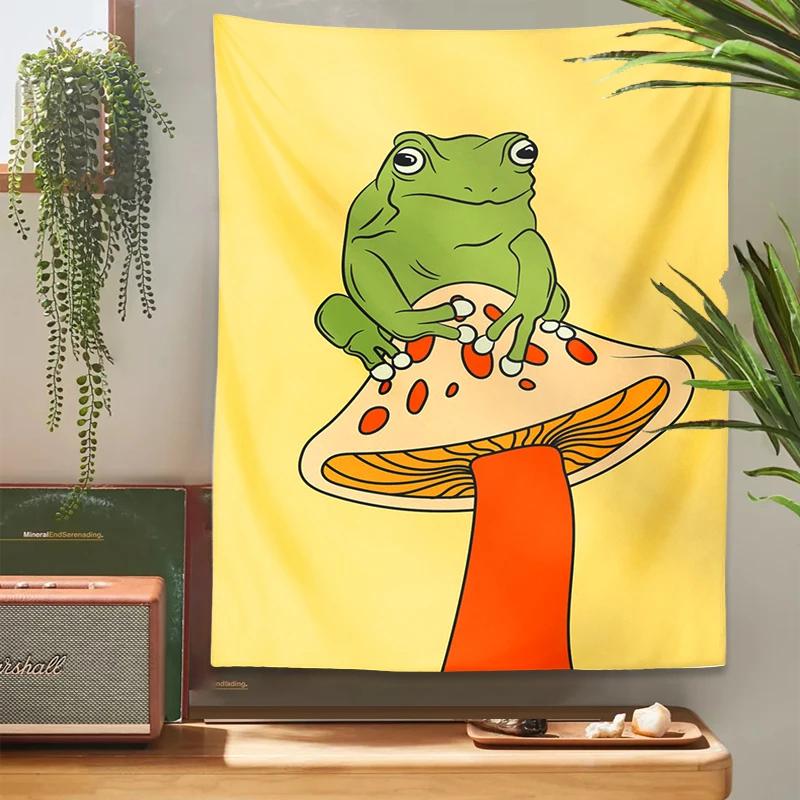 

Frog mushroom Tapestry Wall Hanging Decor Animal Mushroom Decor Hipster Cute Frog Retro 70s Boho for Room Bedroom Art Home Decor