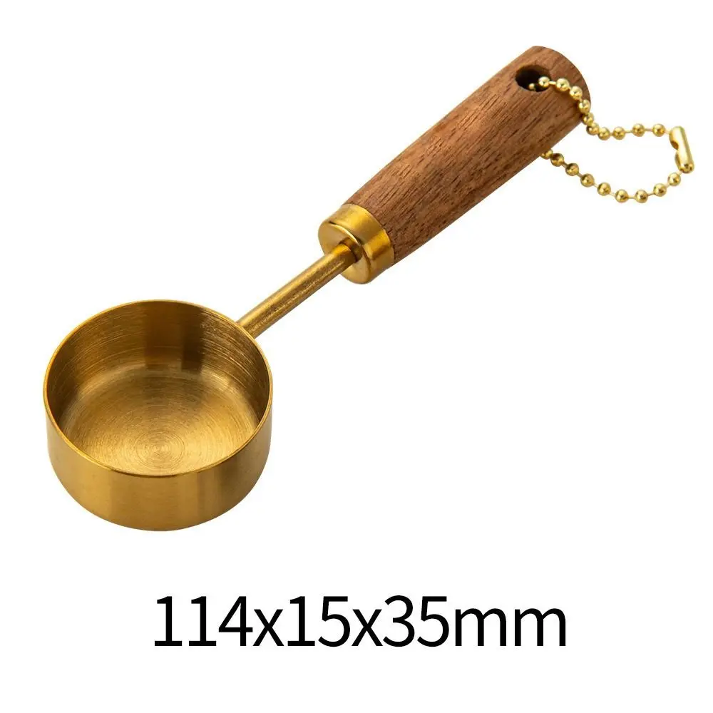 

14ml Stainless Steel Measure Spoon with Wood Handle Flat Bottom Measuring Cup Hangable Rustproof Kitchen Measure Tools