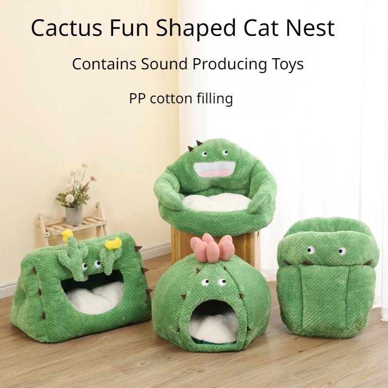 

Cute Cactus Cat & Dog Bed,Cats Cave Dog House,Comfy Pet Bed with Machine Washable Nest Cushion for Cats,Puppy,Kitty,Green Cactus