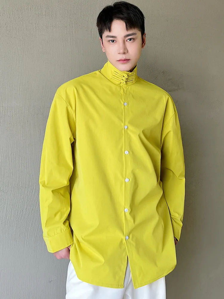

SYUHGFA 2022 Spring Stand Collar Chinese Button Long Sleeve Shirt For Men Loose Casual Solid Color Shirt Tops Men Clothing