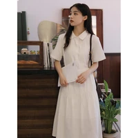 women dresses high waist long tiered dress white summer 2022 new lapel single breasted skirt office lady french female dress