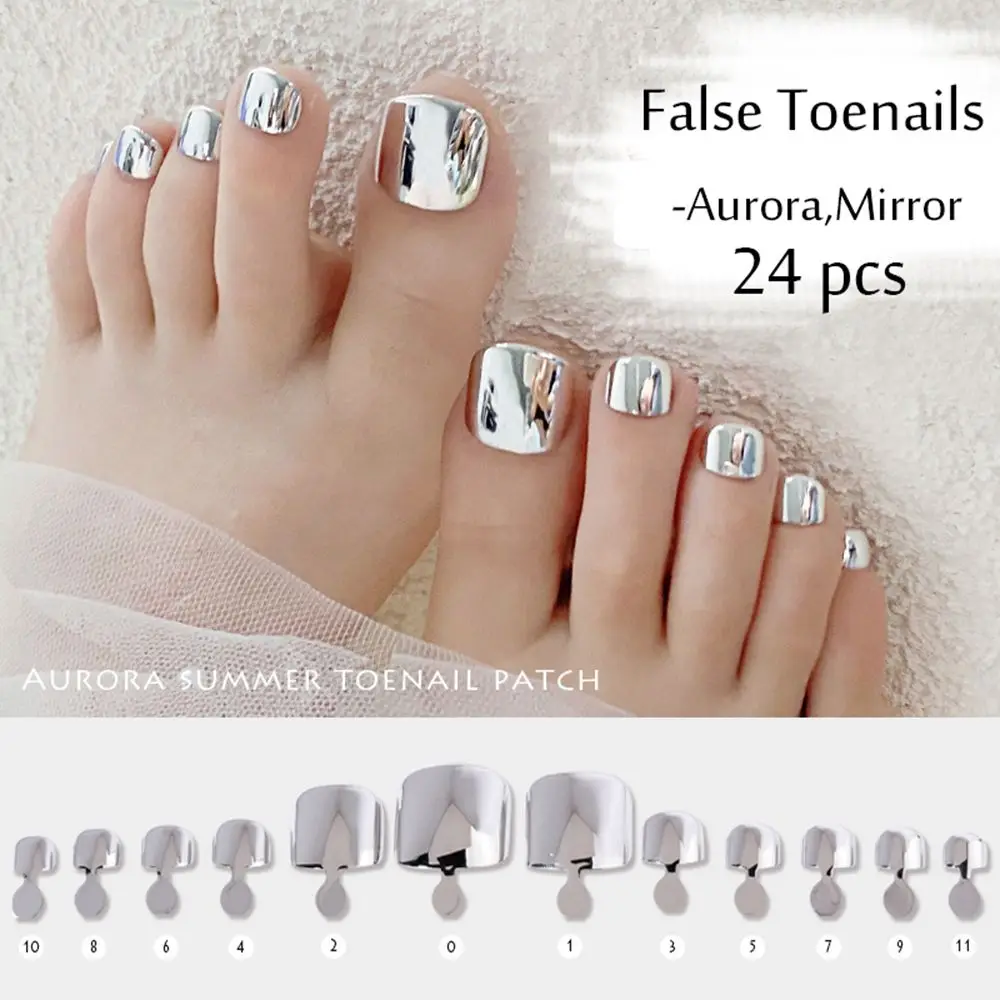24 шт. съемные искусственные акриловые ложные ногти Aurora Mirror Toe Nails для ног.