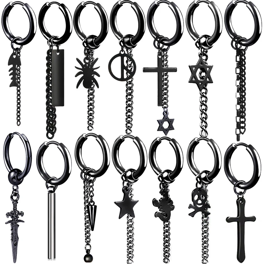 

Black Fashion Popular Stainless Steel Stud Earrings Skull Cross Star Scorpion Tassel For Women Men Hip Hop Jewelry Gifts 2pieces
