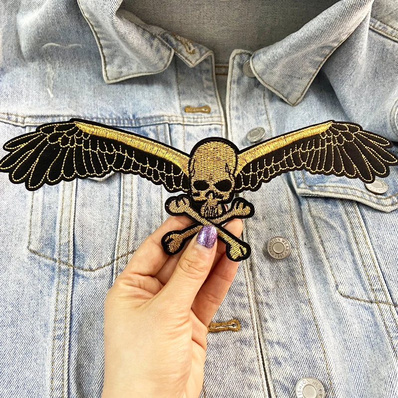 Байкерские нашивки в стиле панк с вышивкой черепа крыла для одежды джинсов