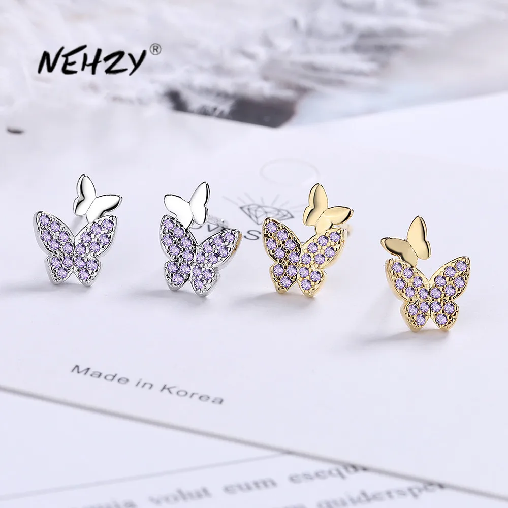

NEHZY Silver plating New Woman Fashion Jewelry High Quality Simple Cubic Zirconia Color Butterfly Golden Silver Earrings
