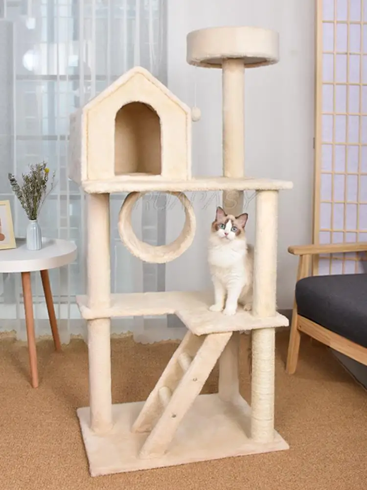 

Cat Tree Towers with Condos Spacious Perch Cat Hammock Scratching Sisal Post Dangling Balls Cat Scratcher Tower Home Furniture