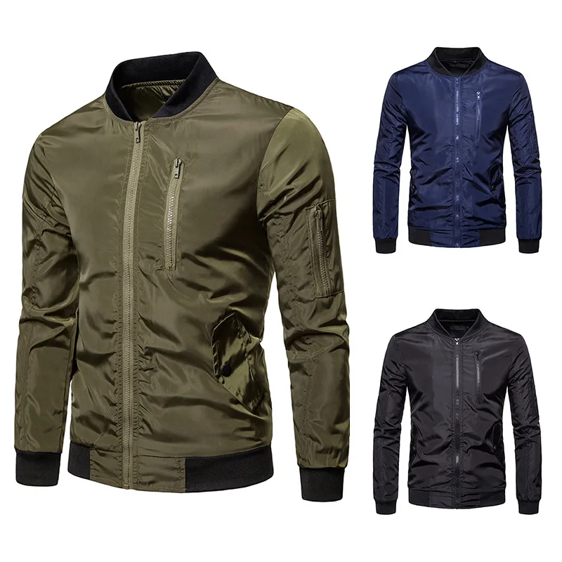 

New Pilot Air Military Jacket Men's Slim Bomber Casual Solid Zippe Green Spring Autumn Jacket Streetwear British Style Man Coats