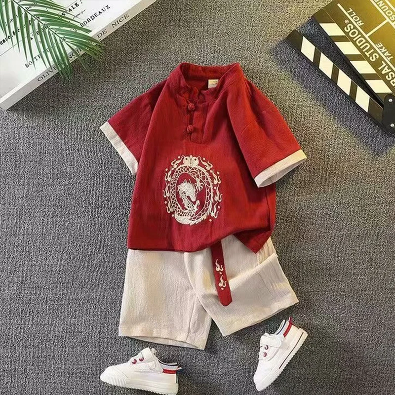 

SummerToddler Boy Clothes Children Baby Kids Clothes SetsHan Fu Sport Clothing Top + Short Suit Outfits Baby 2 3 4 5 6 T