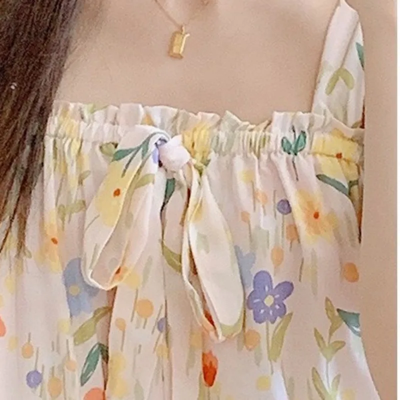 New Women's dresses 2023 Trend Loose Summer Long Length Printing Pajamas Lady's Sling Sexy Nightwear Nightdress For Sleeping