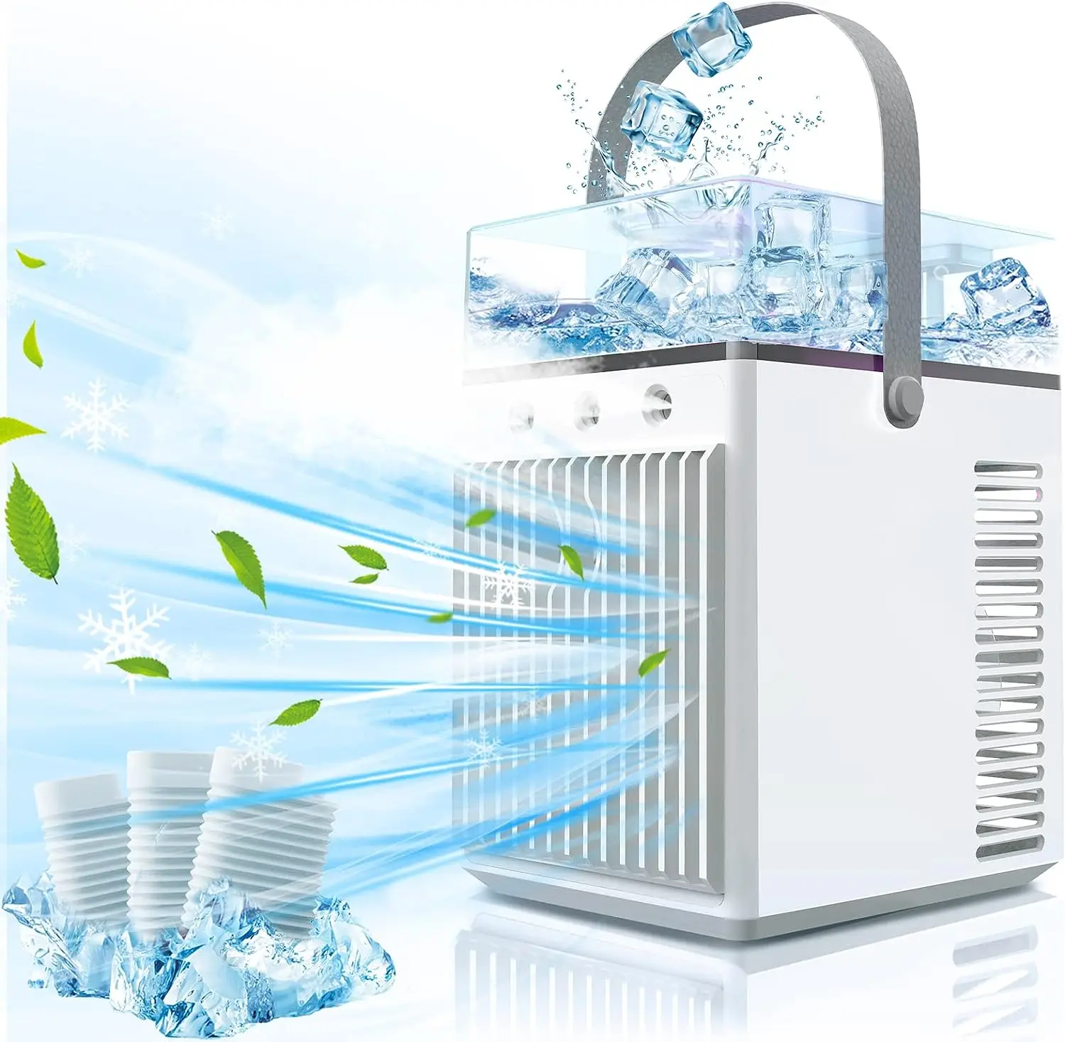 

Air Conditioner, 4 IN 1 Rechargeable Personal Ac Air Conditioner, Small Air Conditioner with 3 Levels Humidify&Speeds, 7 Col
