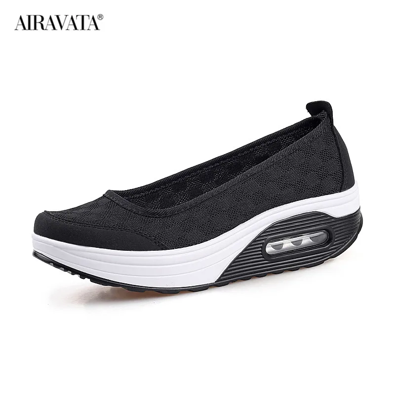 Fashion Women's Walking Shoes Casual Sneakers Breathable Air Cushion Mesh Slip-on Shake Platform Shoes