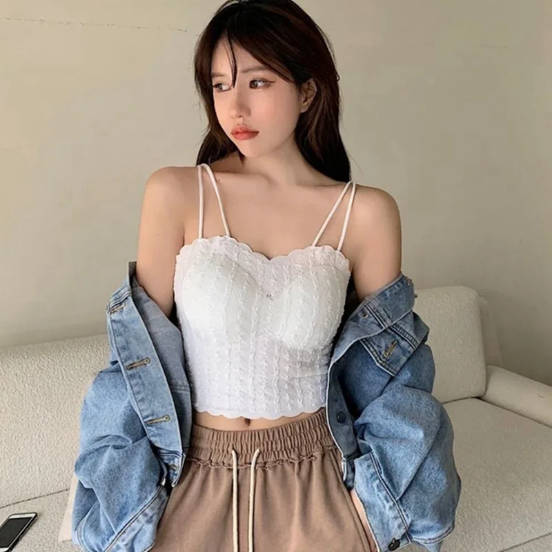 

Summer Tank Top Women Sexy Top Sling Tube Tops with Chest Padded Seamless Ice Silk Bra Sleeveless Camisole Crop Top