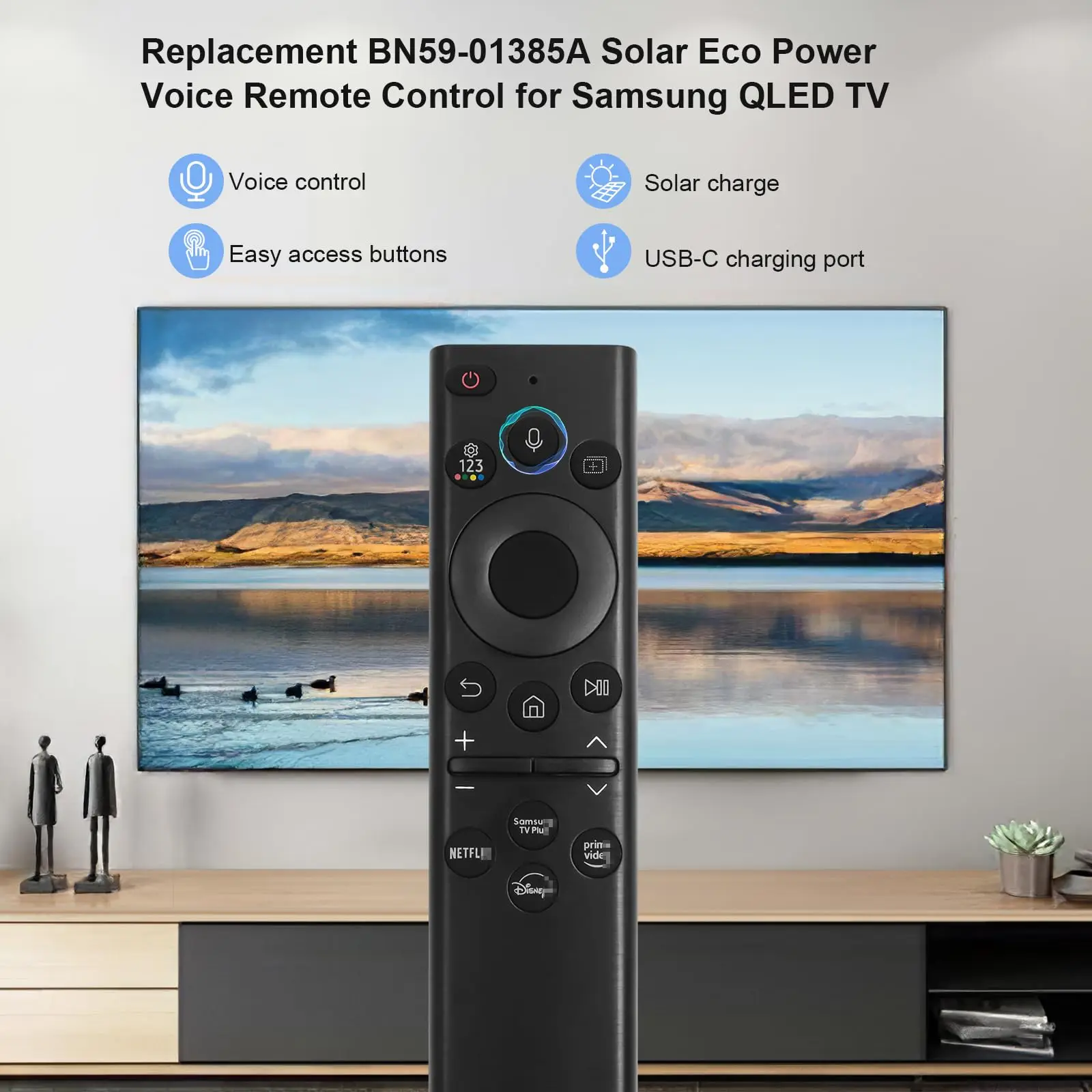 Фото BN59-01385A Солнечный голосовой пульт для телевизоров Samsung, замена пультов ДУ с Bluetooth, перезаряжаемый, с солнечной батареей, подходит для пультов Samsung. №4