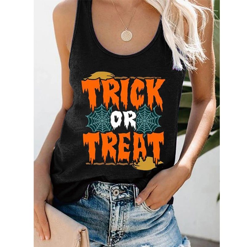 

Rheaclot Trick Or Treat Women's Graphic Funny Summer Cotton Tank Top