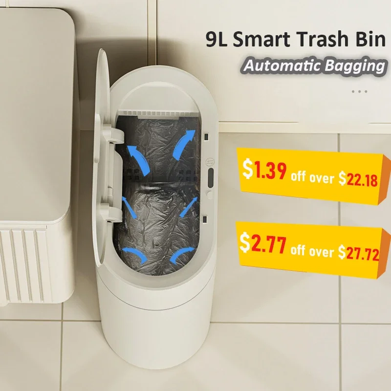 

Мусорная корзина на 9 л, умная мусорная корзина для ванной комнаты, мусорная корзина с автоматическим поглощением мусора, корзина для отходов, интеллектуальная кухня с узким датчиком