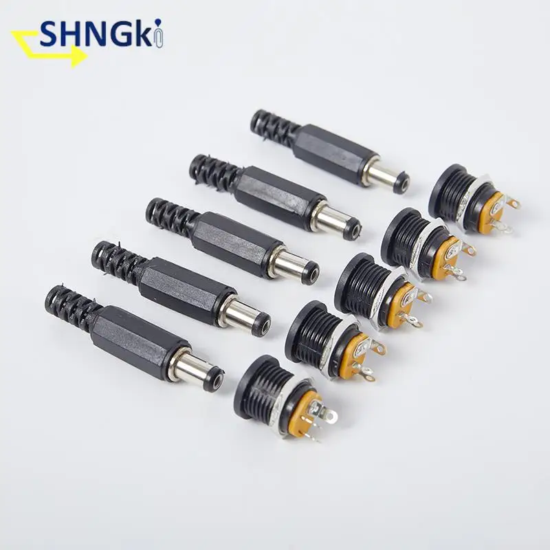 

5pcs Male Plugs+5pcs DC022 DC-022 Socket Female Jack Screw Nut Panel Mount Connector 5.5*2.1mm DC 12V Power Plug Wholesale