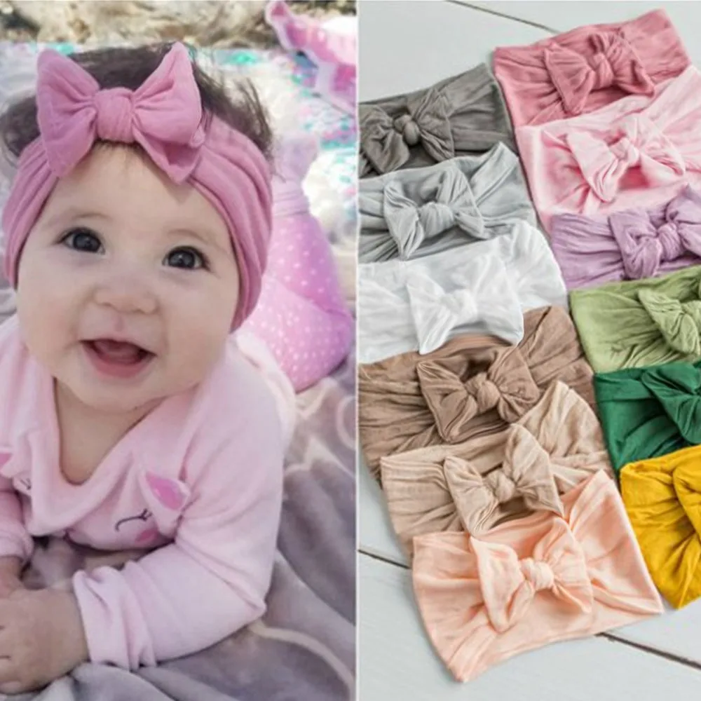 

New Baby Headbands Cute Newborn Turban Tie Elastic Hairbands Topknot Handmade Kid Big Bow Knot Head Wrap Toddler Accessories