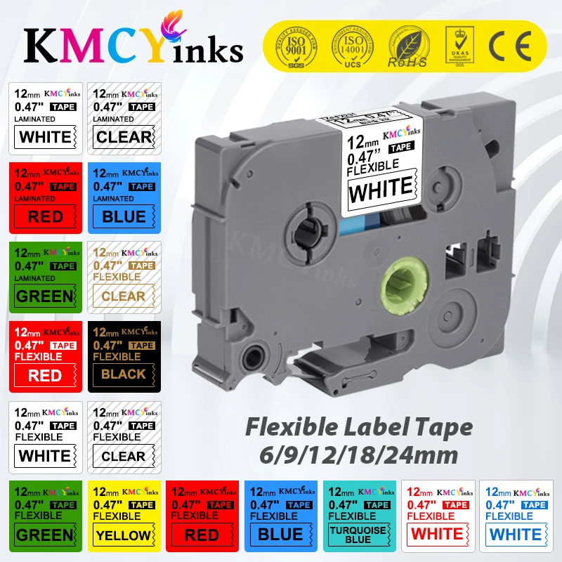 

KMCYinks 6/9/12/18/24mm Multicolor Flexible Cable Label Tapes Compatible Brother Tze-FX231 tze-fx231 P-touch PT-18Rz/1010/1280
