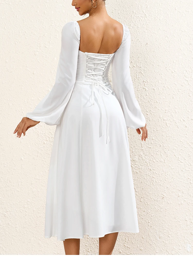 NewAsia женское платье-корсет миди с рукавами-фонариками и открытой спиной на