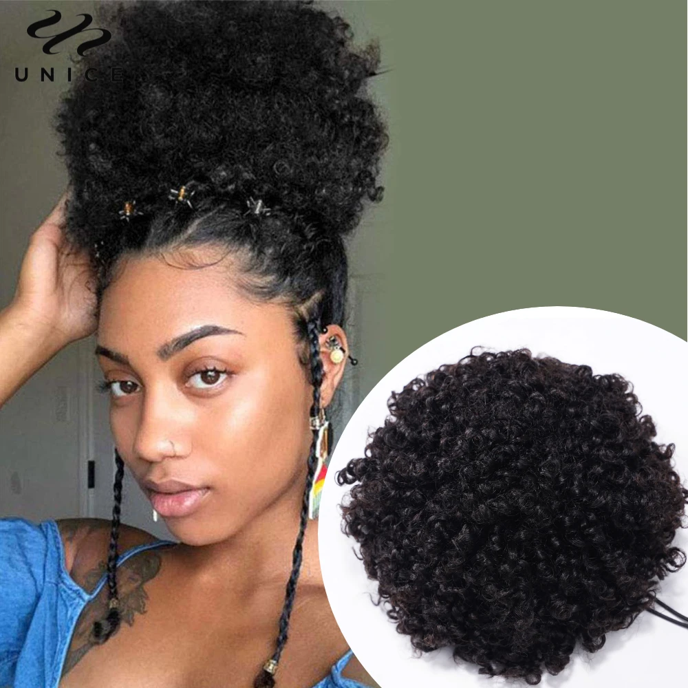 

Unice Hair Afro Puff Drawstring Ponytail 100% Human Hair Bun for Women Short Kinky Curly Hair Extension Updo Clip-in Ponytail