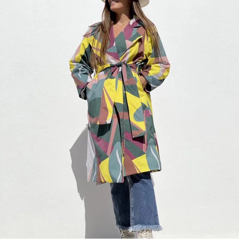 

2022 New Long Sleeve Printed Windbreaker Fashion Casual Coat Women's Wear