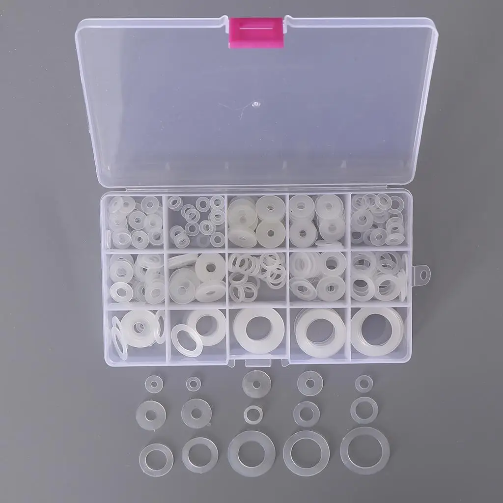 

250PCS White Nylon Washer Flat Washers Gaskets Seal Assortment Set (15-SIZE)