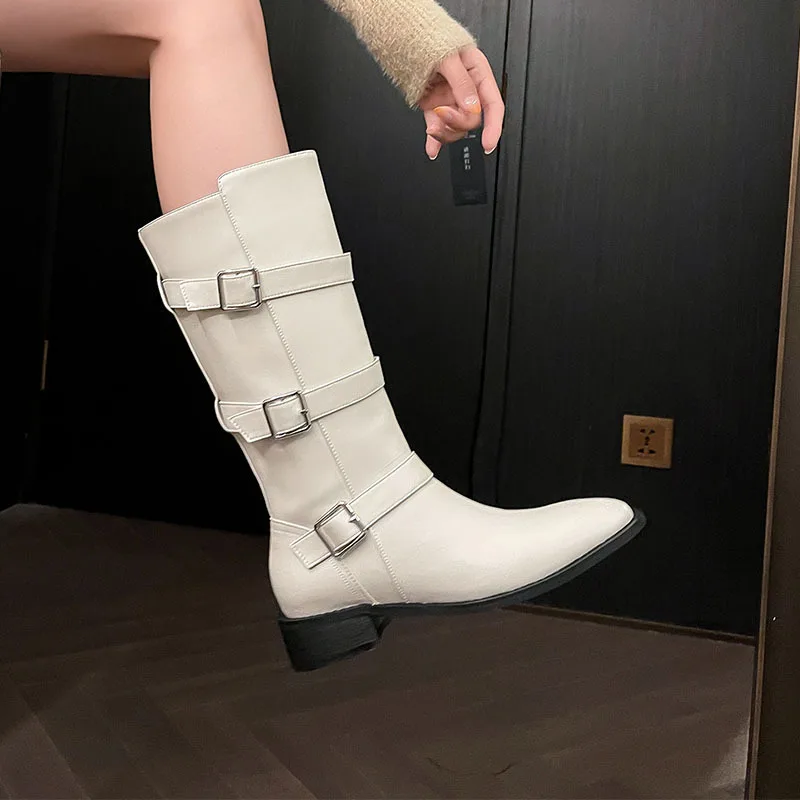 Женские ботинки из воловьей кожи с пряжкой и круглым носком