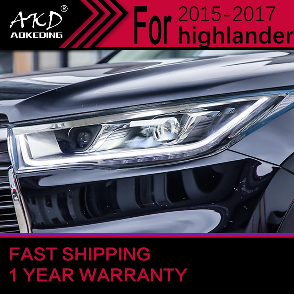 Автомобильные фары для Toyota Highlander светодиодный светодиодные фары 2015-2017, фары, ДХО, Проекционные линзы, автомобильные аксессуары