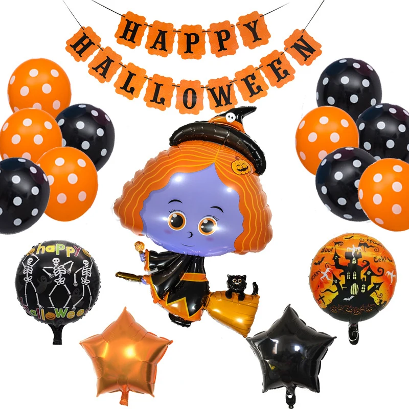 

Sursurprise Halloween Witch Bat Pumpkin Spider Foil Balloons Party Decorations Happy Halloween Banner Festival Party Supplies