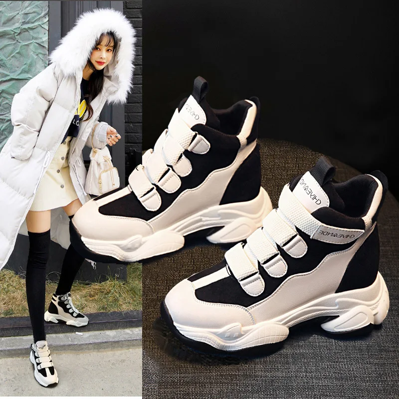 

Women Spring Women's Sneakers High Soled White Black WinterWedge Chunky Shoes Breathable Leisure Women Shoes Zapatillas Mujer
