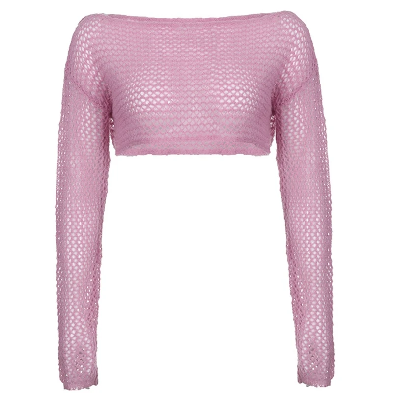 

Y166 Women's Hollow out Knit Shrugs Crop Tops Chic Hollow out Smock Top Ladies Sun Protection Top Pink Cover Ups for Dating