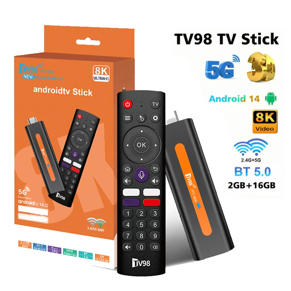 8K ATV Smart TV Stick Поддержка Android 14 Видео BT5.0 WiFi 6 Allwinner H618 Четырехъядерный процессор Cortex