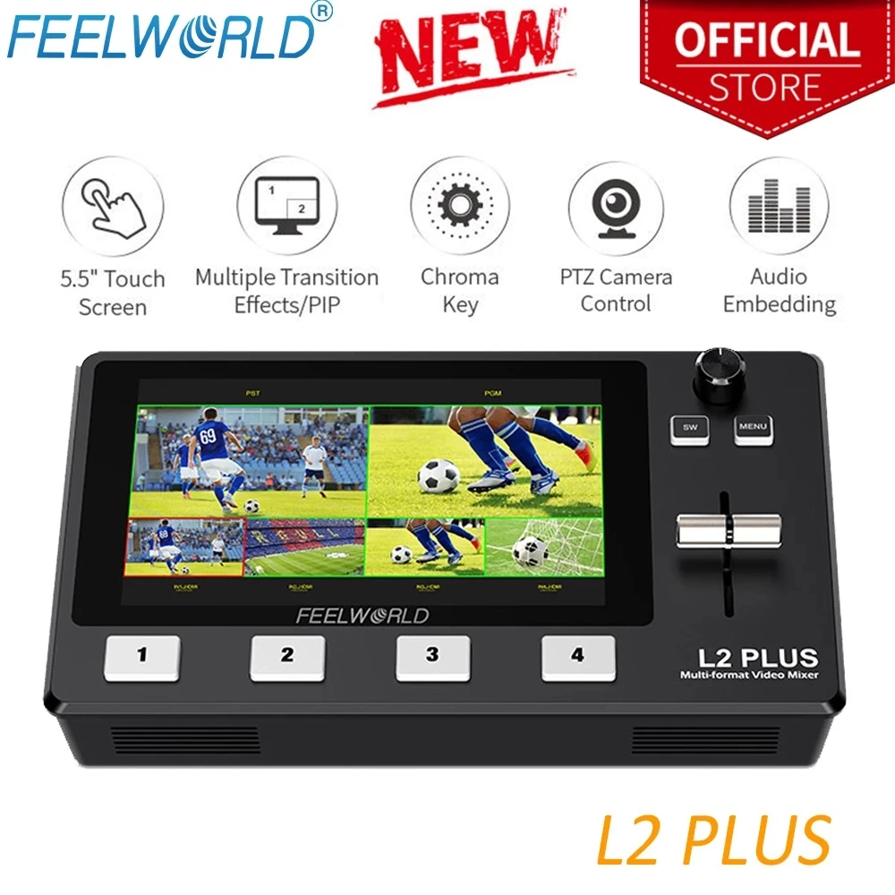 

FEELWORLD L2 PLUS 5.5" LCD Multi-camera Video Mixer Switcher With Touch Screen PTZ Control Chroma Key USB3.0 For Live Streaming
