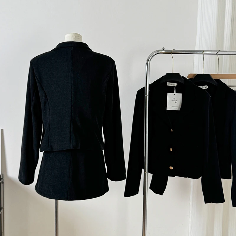 LUZHEN 2024 новый высококачественный вельветовый однотонный пиджак пальто мини-юбка