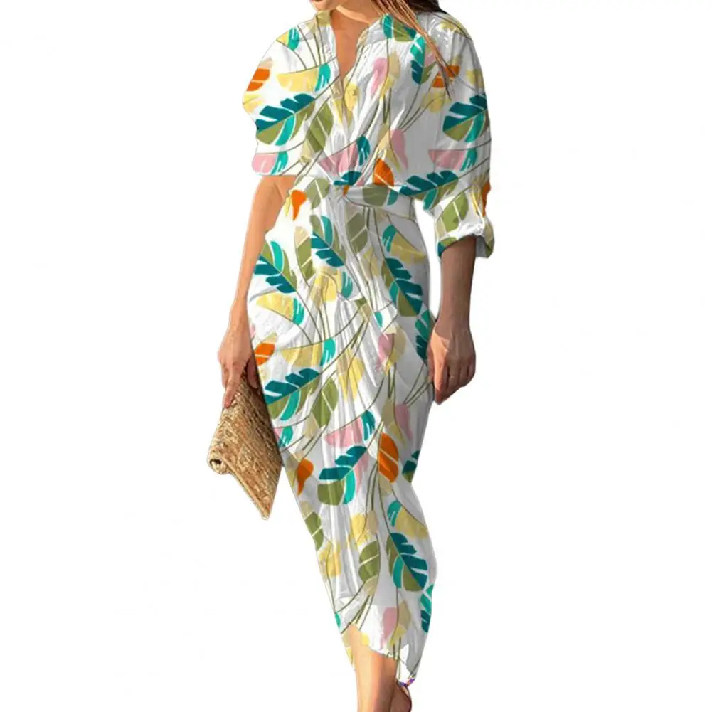 

robe femme été Long Sleeve Draped Shirt Dress Colorful Floral Print Single Breasted Maxi Dress Female Office Shirt Maxi Dress