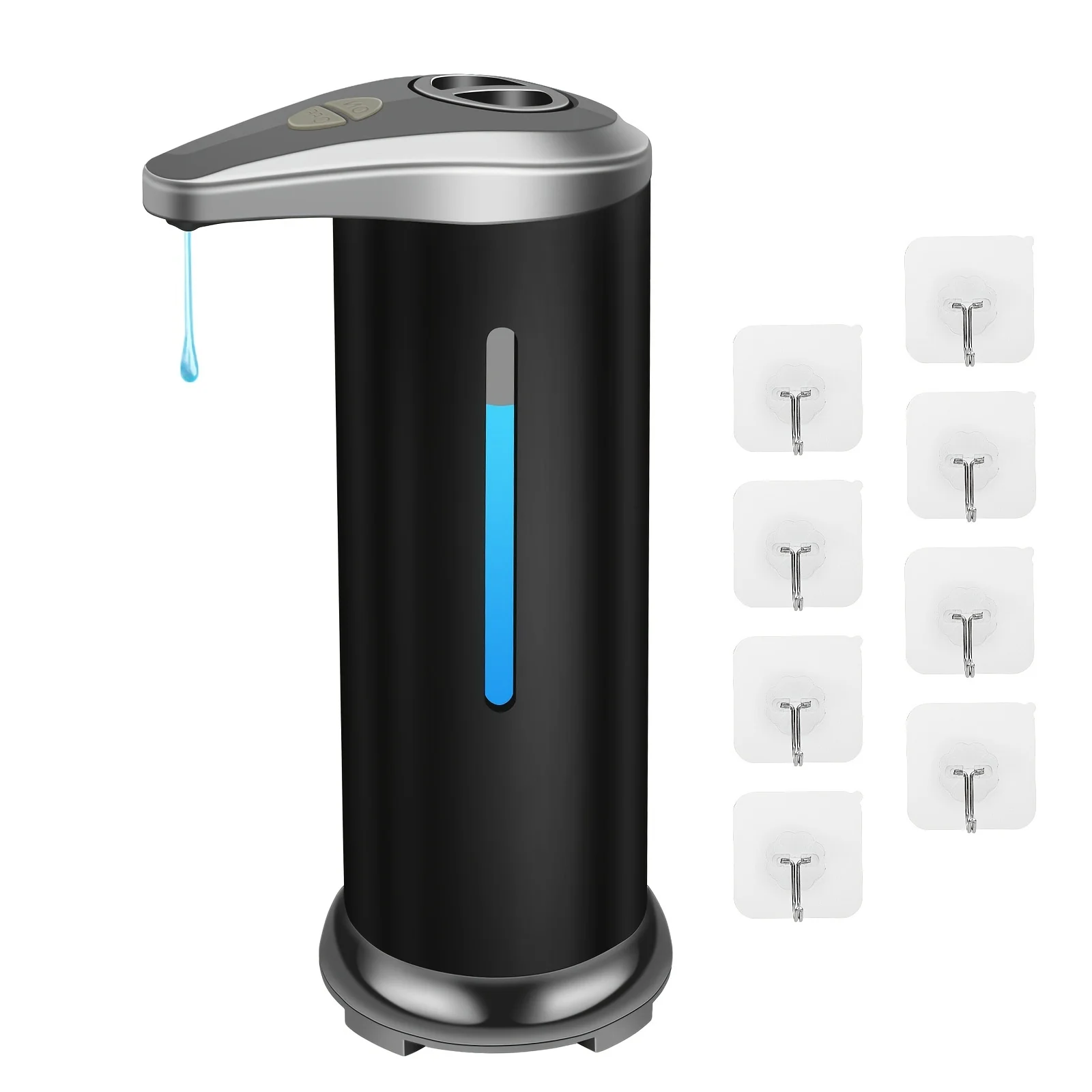 

1pc Stainless Steel Automatic Soap Dispenser With 8pcs Adhesive Hooks