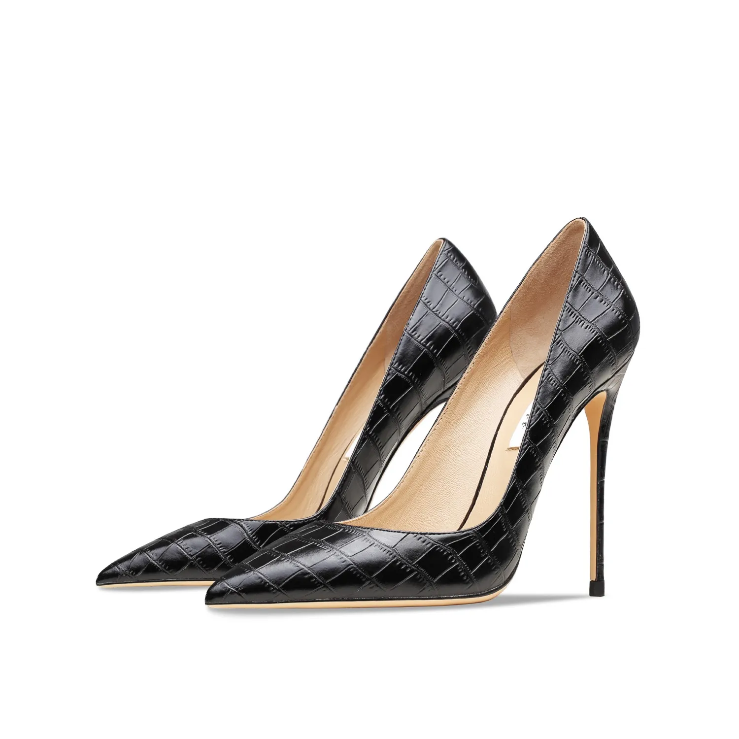 2023 New Crocodile Pattern Black Genuine Leather Women's High Heels Luxury Sexy Party Pointed Ladies Thin Pumps Single Wedding41