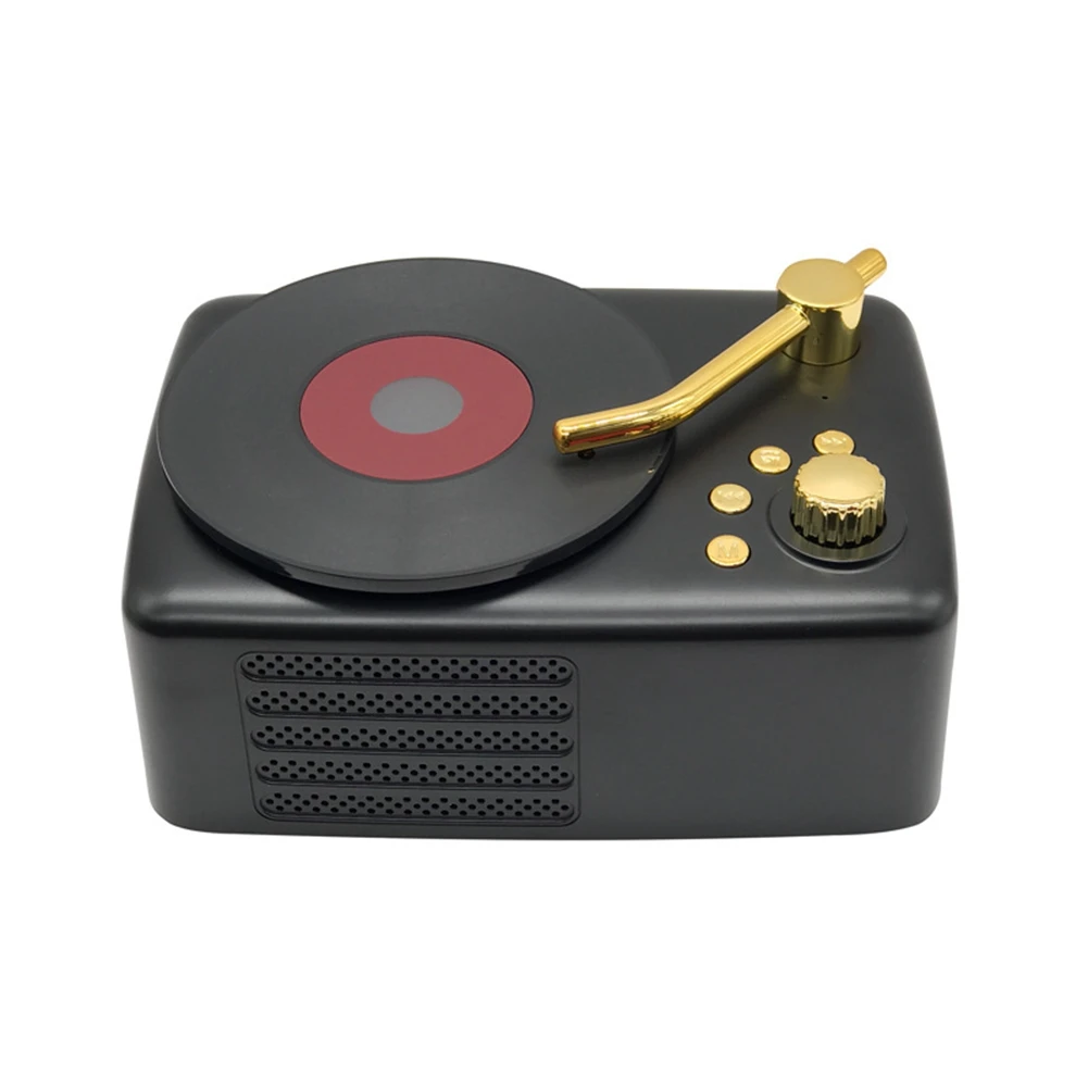

New T12 Retro Vinyl Wireless Bluetooth Audio Mobile Phone Computer Phonograph Wooden Bluetooth Speakers(Black)
