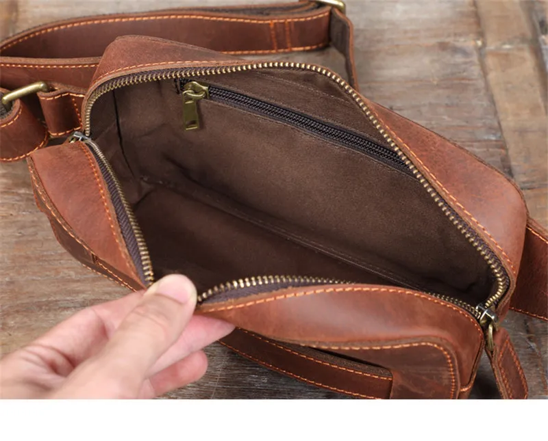 Vintage crazy horse cowhide men's chest bag shoulder bag handmade natural rgenuine leather outdoor waist bag crossbody bag