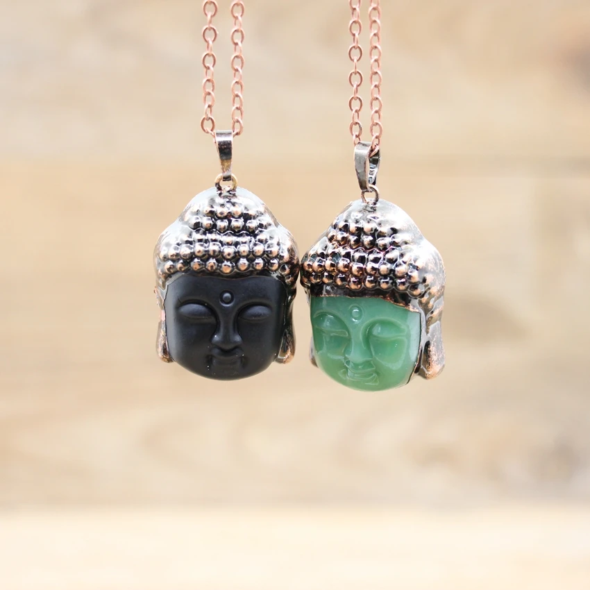 

Antique Copper Natural Obsidian Carve Buddha Pendants,Aventurine Buddhism Necklaces Soldering Vintage Jewelry Dropship,QC3233