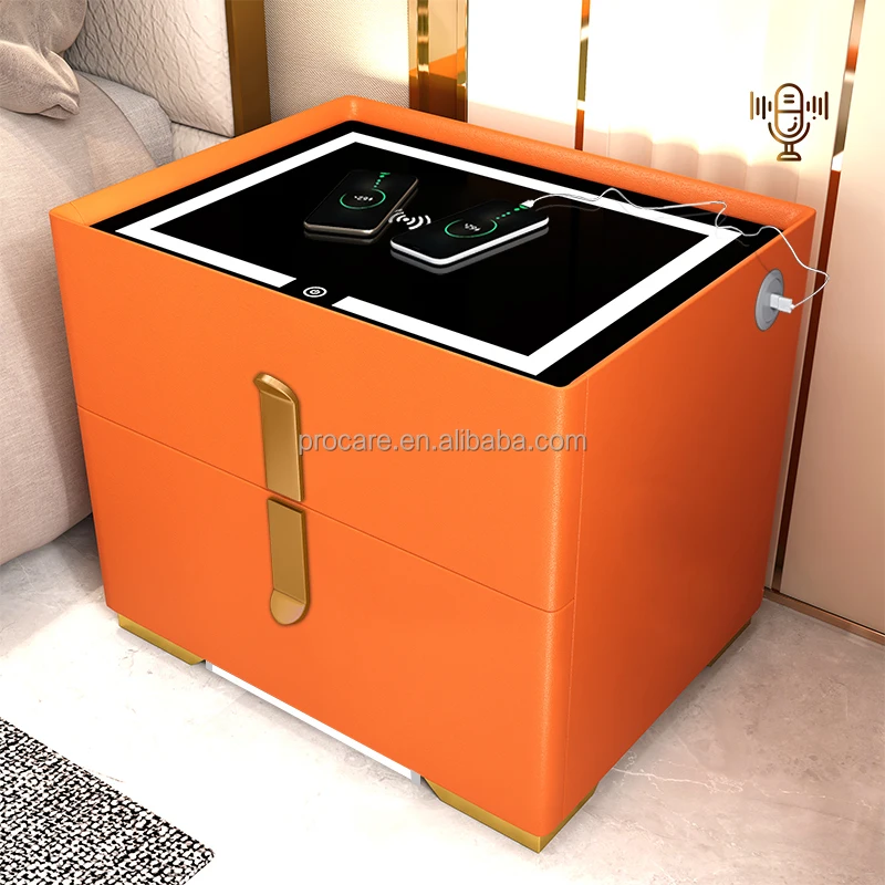 

Italian Bedroom Nightstand Furniture Luxury Bedroom Corner Table LED Light Smart Modern Bedside Table Nightstands for Bedroom