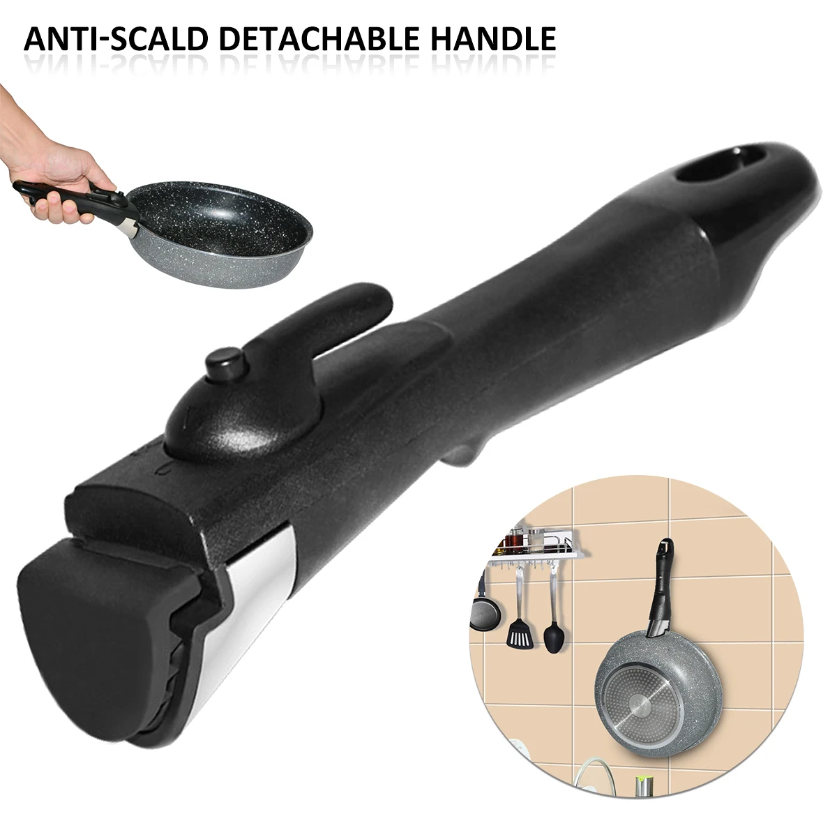 

NewRemovable Pan Pot Handle with Non-slip Silicone Buckle Detachable Replacement Pot Handle Bowl Gripper Clips Tableware