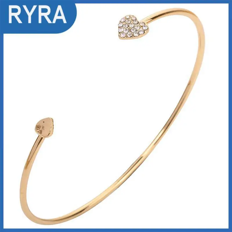 

Fashion Silver/Rose Gold Rhinestone Heart-shaped Peach Bracelet Open Gold-plated Love Bracelet Women Jewelry Bracelet Bangles Gi