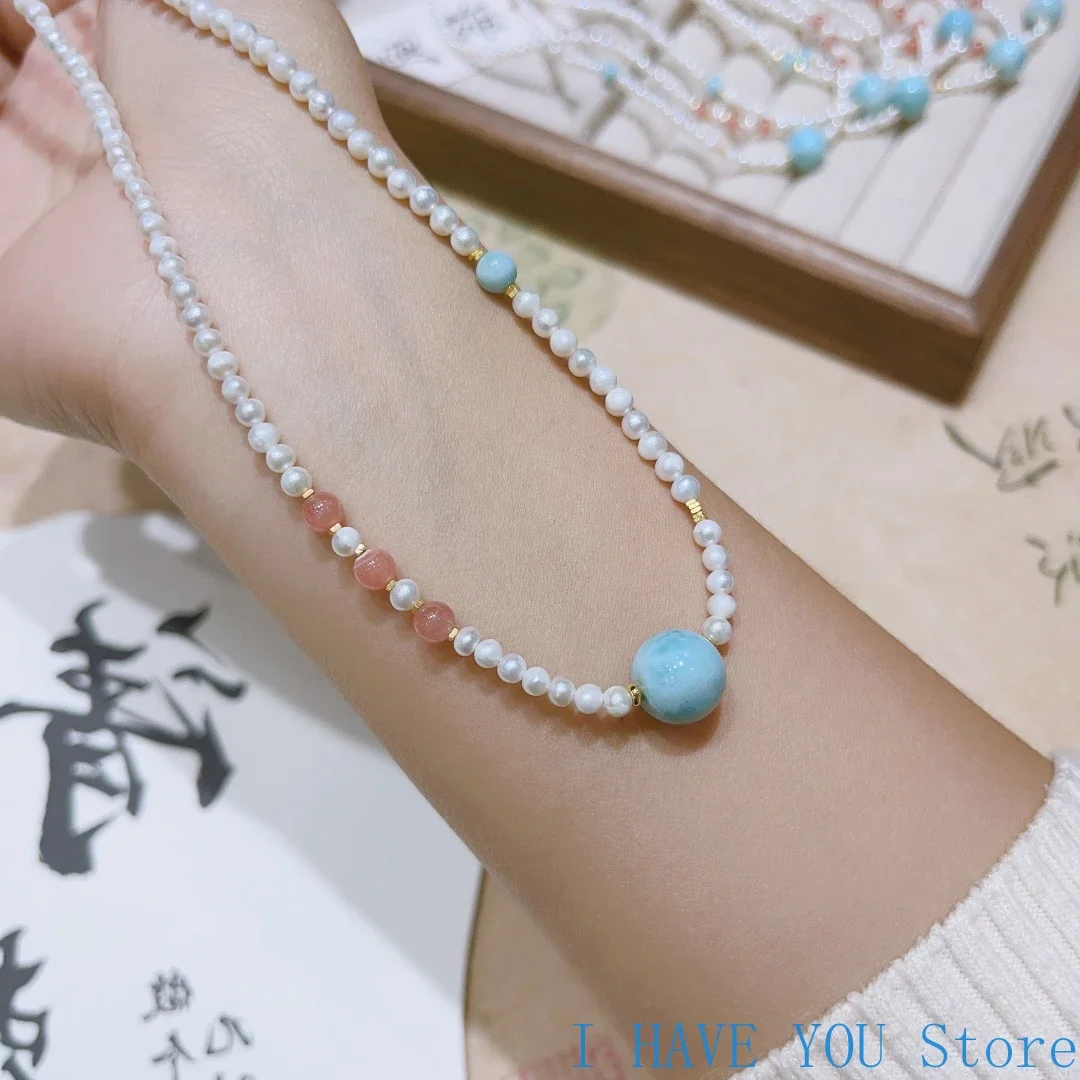 Натуральный жемчуг круглый морской арагонит нефрит серебряное ожерелье модное