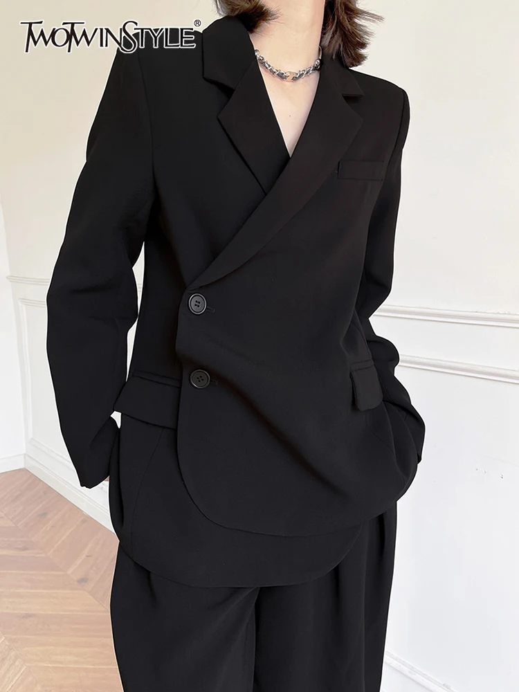

TWOTWINSTYLE Casual Slim Solid Temperament Vest Female V Neck Long Sleeve Fashion Minimalist Coat For Women Autumn Style 2022