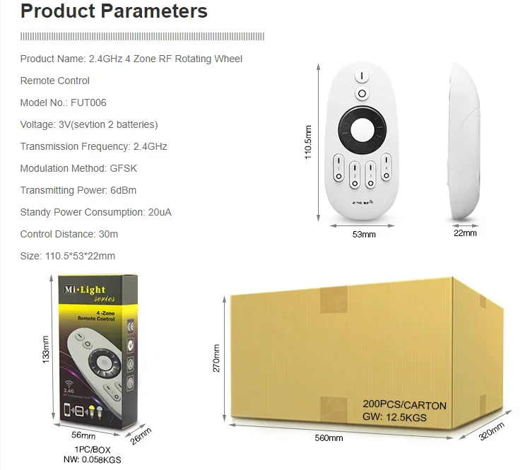 Miboxer 2 4 ГГц 4-зонный CCT/одноцветный пульт дистанционного управления со